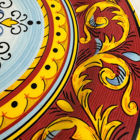 Tuscan Table Italian Dinner Plate 11" Ceramic Red Yellow Light Blue Black Bold - Picture 7 of 9